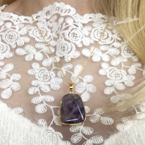 New Genuine Natural Amethyst Pendant Necklace - Amethyst Geometric Pendant - Picture 13 of 15